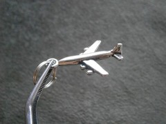 Four Engine Jet Airplane Plane Vintage Shiny Silvertone Charm Pendant 2.0g