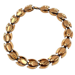 Vintage MCM Modernist Renoir Copper Tulip Link Choker Necklace 15 in Signed