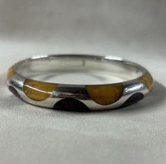 VTG MCM Scandinavian Design Sterling Silver Baltic Amber Inlay Bangle Bracelet