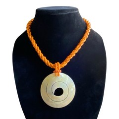 Vintage Orange Bead Necklace Mother Of Pearl Shell Spiral Pendant Tribal