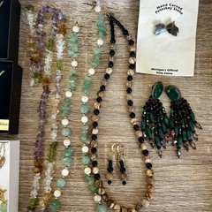 Personal Collection Vintage Crystal Jewelry Lot Opal Jade Malachite Necklaces