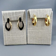 Vintage Napier Earrings Lot 2 Hoop Door Knocker Gold Tone Black Enamel Pierced