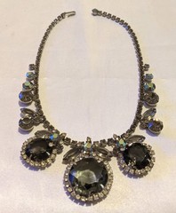 RARE Vintage JULIANA Huge Smokey Crystal Bib Style Statement Necklace Estate Pc