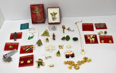 Lot of Vintage Christmas Jewelry Brooches, Charms, Earrings Angels/Trees