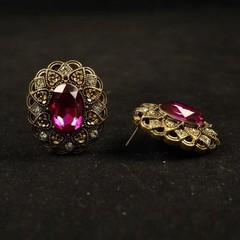 Victorian Ruby Crystal Earrings Vintage Gold Statement Estate Jewelry Women
