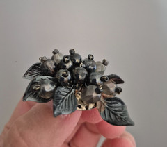 Vintage Western Germany Silver, and dark grey beaded brooch