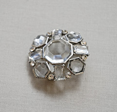 Vintage Monet Clear Faceted Crystal Glass Silver Tone Brooch Pin Signed