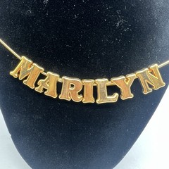 Y2K Marilyn Nameplate Necklace Gold Tone Chain 2000s Personalized Jewelry