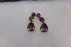 STUNNING LONG WATERMELLON GLASS RHINESTONE DANGLING PIERCED EARRINGS