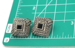 Vintage Judith Jack Sterling Silver 925 Square Stud Marcasite Clip On Earrings