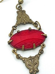 Vintage Signed GWS Glass Works Studio Victorian Copper Red Glass Earrings