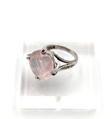 Sterling Silver 925 Checkerboard Cut Pink Chalcedony Clear Topaz Ring Sz 6
