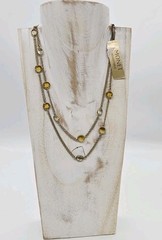 Monet Necklace Layered 2 Row flat crystal Gold tone Couture Vintage 17 in