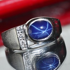 10k w/gold sz 10 ring 2.19c blue star lab created sapphire natural diamond 5.85g
