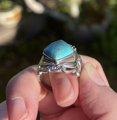 JTV Blue Composite Turquoise Rhodium Over Silver Ring .18ctw Size 10