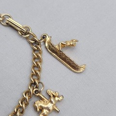 Vintage Charm Bracelet Gold tone Estate Costume 7 Dangle Charms 6.5″