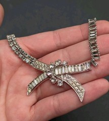 Vintage JOMAZ Signed Joseph Mazer Clear Rhinestone Silver Tone Necklace ⚠️Read