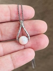 Vintage Designer G&H Sterling Silver Freshwater Pearl Pendant Necklace