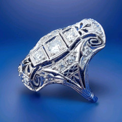 Originbal EARTH MINED DIAMOND ART Deco Engagement Ring Antique PLATINUM Filigree