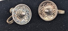 Vintage Sterling Silver Screw Back Earrings Round Dome Beaded Design Art Deco