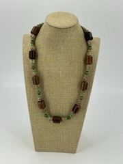 Earthy Necklace Natural Stone Acrylic Beads Brown Green Choker 22 Inch