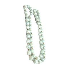 Vintage Light Pale Blue Silk Thread Wrapped Beaded Necklace 30″ Retro Costume