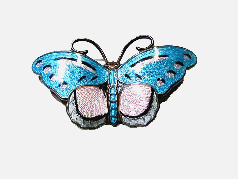 Vintage Norwegian Sterling Silver Large Enamel Butterfly Brooch