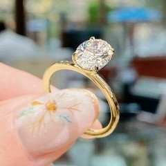 14K Gold Finish 2.00Ct Oval Cut Lab Created Diamond Engagement Solitaire Ring