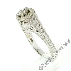 Vintage 14k White Gold 0.68ct Old Cut Diamond Solitaire Filigree Engagement Ring