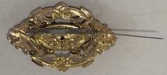 Reminiscence Brooch France, 3 1/8” Long x 2” Tall ~ Gold Tone ~ Black Onyx Stone