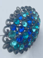 Vintage Hollycraft Signed Blue Rhinestone Brooch Pin 2” Oval