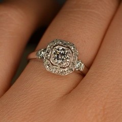 Vintage Target Halo 0.80 Ct Old European Cut Moissanite Engagement Wedding Ring