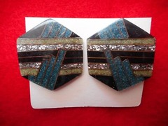 VINTAGE Art Deco Design, HEXAGON SHAPE, Glitter CLIP Earrings from France