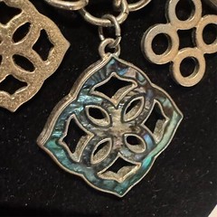 Vintage Silver Tone Metal Turquoise Geometric Charm Pendant Necklace Statement