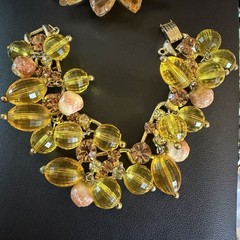 Vtg Juliana D&E Dangle Bead Rhinestone Topaz 5 Link Bracelet & Earring Set