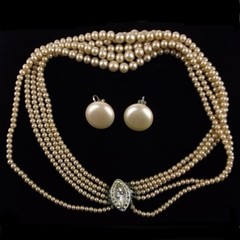 Vintage Marvella Pearl Necklace & Earrings Set 16″ LOOK READ DESCRIPTION