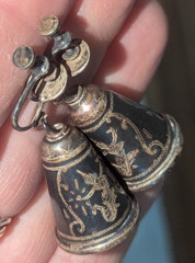 Vtg 925 Belly Dancer Siam Bell Earrings Screwback Easy to Convert to Wires