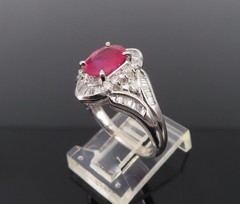 Vintage 1.17ct Vivid Red Ruby & 0.68ct Diamond Platinum Cocktail Ring Size 7
