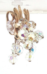 Vintage Gold-Tone Leaf Earrings Aurora Borealis Crystal Grape Cluster