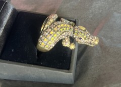 Vintage Alligator Statement Ring-Multicolor Gemstones-size 10.5