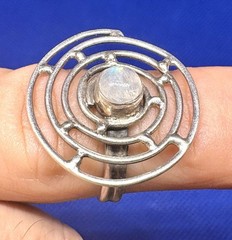 X04 Big Spiral Rainbow Moonstone 1” Crown – 925 Silver Ring Size 5.75 Vintage