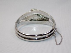 Vtg Whiting & Davis Silver Rivoli Fire AB Stone Hinged Bangle & Clip On Earrings
