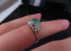 Vintage 0.30ct Colombian Emerald & 0.24ct Diamond Platinum Cocktail Ring Size 5
