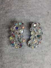 VTG PAIR 1 1/4” AB CRYSTAL & RHINESTONE CLIP BACK EARRINGS- Costume Jewelry