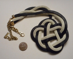 Mika Mod Black & Off-White Woven Tubular Chain Necklace w Mystic Knot Medallion
