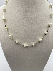 Faux Pearl Choker Necklace Gold Tone Bead Wire 15 Inch