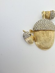 Vtg Marvella Acorn Brooch & Clip Earrings Rhinestone Autumn Jewelry Naturecore