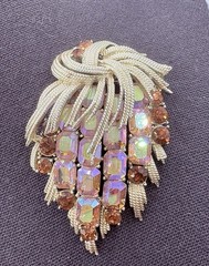 Vintage Francois By Coro Brooch AB And Amber Rhinestones Draped Gold Tone 3”