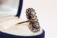 Antique Circa 1900s 18k Gold Natural Diamond Decorated Navette Ring
