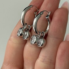 Milor Italy 925 Sterling Silver Clear CZ Bezel Set Dangle Hoop Earrings Sparkly